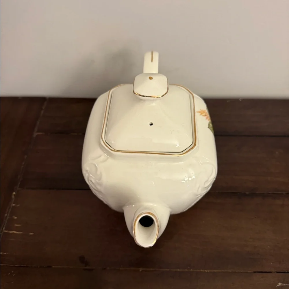 Wood & Sons Alpine White Ironstone Teapot Pink Rose – England
